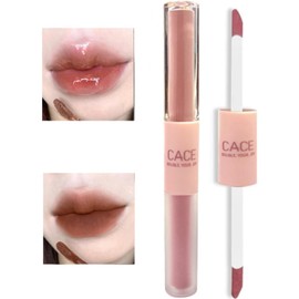 Set de Brillo deLabios Doble 2 en 1, Barra de Labios Líquida Aterciopelada y con Acabado de Espejo, Esmalte de Labios Brillante y Resistente al Agua de Larga Duración(1#, all skin)