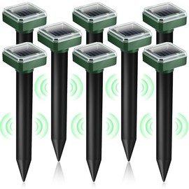 2026 Upgraded 8 Pack Solar Mole Repellent Ultrasonic Gopher Repellent Stakes for Yard,IP65 Waterproof Outdoor Rodent Repeller to Keep Moles Gophers Voles Groundhogs Chipmunks Snakes Away from Lawn