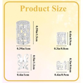 120 Pcs Silver Hair Jewelry for Braids, 4 Style Adjustable Cuffs Rings Beads, Decorative Accessories for Dreadlocks Festival Hairstyles Women