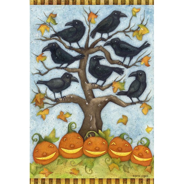 Toland Home Garden Crows n Jacks 12.5 x 18 Inch Decorative Fall Autumn Halloween Pumpkin Bird Garden Flag