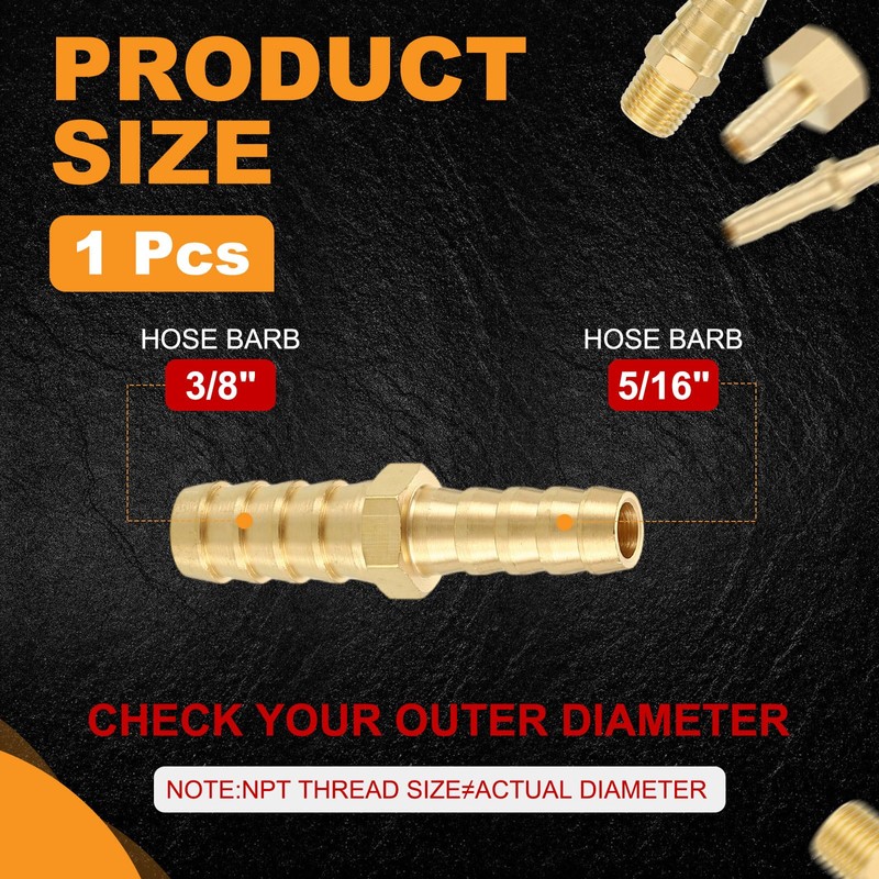 sourcing map 1pcs 5/16" to 3/8" Brass Hose Barb Fitting