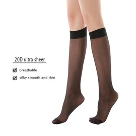 HA WA Women's knee socks 9 pair with soft cuff for adults fine knee socks, 20 deniers transparent black and skin colour(CK)