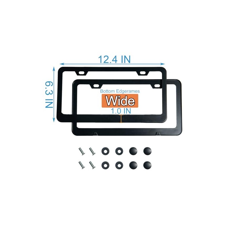 2PCS Matte Black License Plate Frames, 2 Holes Solid Rust-Proof