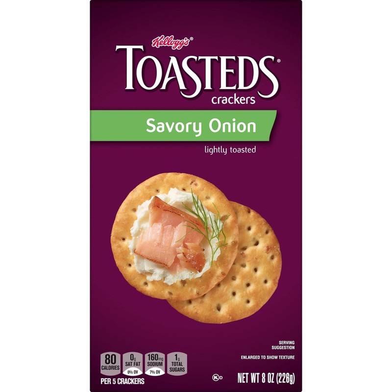 Toasteds Crackers, Party Snacks, Lunch Snacks, Savory Onion, 8oz Box