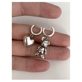 Chunky Silver Earrings for Women Dangling Bear Heart Earrings Hoops Huggie Hypoallergenic Earrings Kawaii Animal Funny Cartoon Drop Dangle Earrings, Sterling Silver Copper