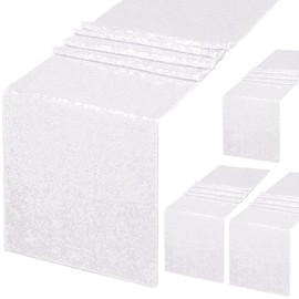 4 Pack Sequin Table Runner 14x80 Inch Wedding White Runner for Rectangle Tables Sequin Glitter Party Decorations