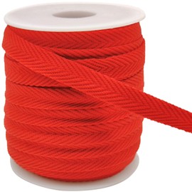3/8 Inch Herringbone Twill Tape - 25 Yards Polyester Cotton Fabric Trim, 1mm Thick Durable Soft Webbing Strap for Sewing & Garment, Crafting- Flat Double Fold Bias Tape (Red 017)