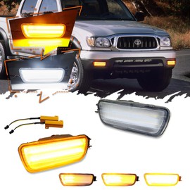 TurningMax For 2001 2002 2003 2004 Toyota Tacoma Front Bumper Turn Signal Lights 81510-04080 TO2531140 Clear Lens 2 in 1 Amber/White Lights