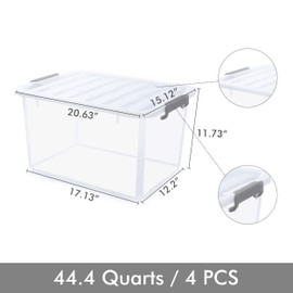 Citylife 44.4 QT Plastic Storage Bins with Latching Lids Stackable Storage Containers for Organizing Large Clear Storage Box for Garage, Closet, Kitchen, 4 Packs