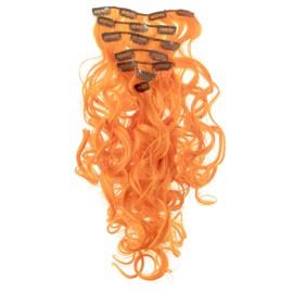 SWACC 7 Pcs Full Head Party Highlights Clip on in Hair Extensions Colored Hair Streak Synthetic Hairpieces (20-Inch Curly, Orange)