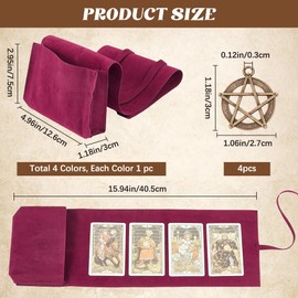 CREATCABIN 4Pcs Velvet Tarot Card Bags Set Tarot Storage Holder Bag Case Tarot Spread Cloth Wrap Pouches Card Holders with Tree of Life Pendants for Tarot Cards Oracle Deck Playing Cards Black Blue