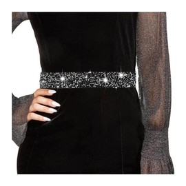 Tgirls Rhinestone Waistband Elastic Belt Crystal Wedding Sashes Belts Bling Wide Waist Belt Elegant Dress Belts (Black, Large)