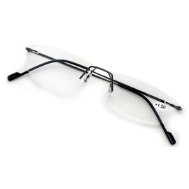 V.W.E. Full Rimless Lightweight Slim Sleek Low Profile Reading Glasses - Thin Classy Smart Readers (Gunmetal, 1.75)