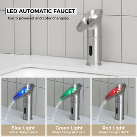 Gangang LED Waterfall Bathroom Touchless Faucet Brush Nickle Automatic Motion Sensor Lighted Colorful Water Tap Mixer with Control Box and Mixing Valve(LED Round Waterfall)