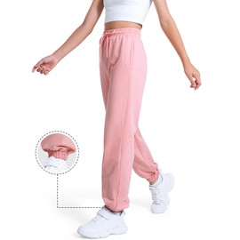BOOPH Girls Sweatpants Kids Cotton Drawstring Joggers Athletic Pants with Pockets for Teen Girls Coral Pink 7-8 Years