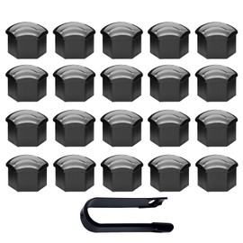 Nzexlyva 20 Pcs 17mm Wheel Nut Covers, Car Wheel Centre Caps, Durable Wheel Bolt Covers with Removal Tool Universal Fit for Most Car Models, Black