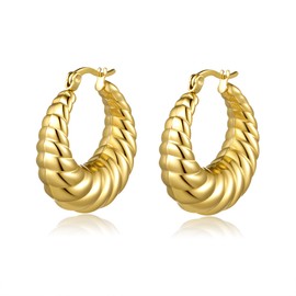 YeGieonr Gold Earrings for Women, Lightweight Stainless Steel Chunky Hoop Earrings with 18K Real Gold Plated, Hypoallergenic Fashion Jewellery Gifts for Women and Girls, Stainless Steel, No Gemstone