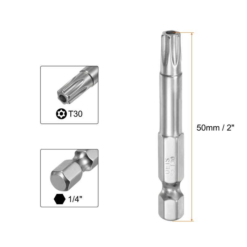 sourcing map 10pcs T30 Security Torx Bit 1/4" Hex Shank