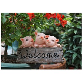Primst Pig Welcome Sign Garden Statue Decor, Resin Welcome Sign Garden Sculptures for Garden Statues in Courtyard Decoration and Yard Lawn Patio Decoration