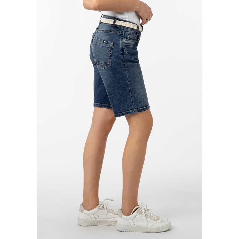 Sublevel Damen Jeansbermuda mit Gürtel, Aufschlag, 5-Pocket Dark-Blue M