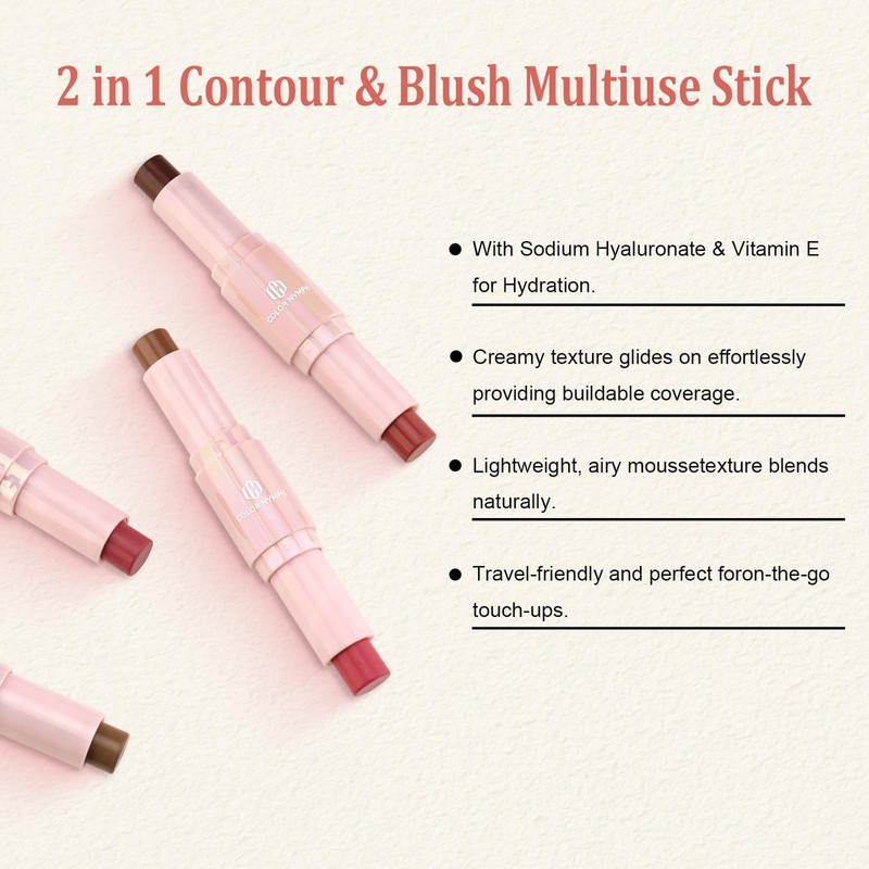 Cream Blush Contour Stick, Double-end Makeup Stick Multiuse Blush Butter