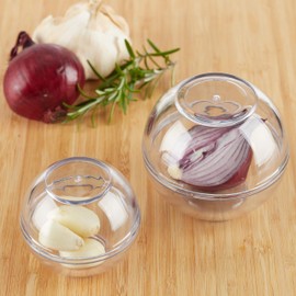 Relaxdays Onion Container, Set of 2, Food Storage Balls Garlic & Onions, Fridge, Plastic, 7 & 9 cm Diameter, Transparent