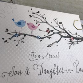 White cotton cards Son & Daughter-in-Law 20th Wedding Anniversary Card Twentieth China Birds and Tree branch