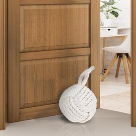 Marwood Rope Knot Door Stops Decorative Nautical Ball Door Stopper Handmade with Handle, Weighted Interior Spherical Doorstop Sailor Knot for Door and Window - Beige (6"x6", 4lbs)