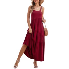 Berydress Maxi Dresses for Women Spaghetti Strap Summer Sun Dress 2025 Sleeveless Tiered Casual Boho Beach Vacation Sundresses(S,2007-Burgundy)