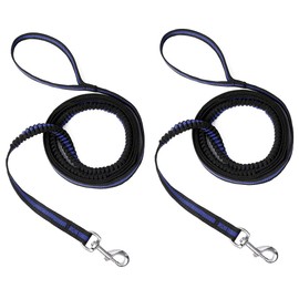 Mi Metty Dog Lead, 8 ft Bungee Dog Lead with 2 Padded Handles, Strong Dog Lead, Lead Dog for Medium, Large Dogs, 2 Pack (Black-2 Pack, 8 ft/2.5 m)