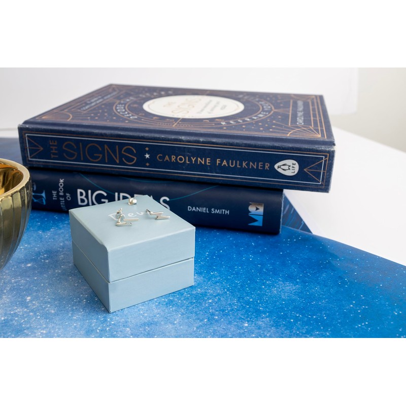 DEW Lightning Bolt Stud Earrings – Sterling Silver, Celestial Style,