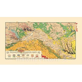 Historic Pictoric Map : Galicia, Poland and Ukraine 1908, Przegladowa mapa geologiczna Galicyi, Antique Vintage Reproduction : 43in x 24in