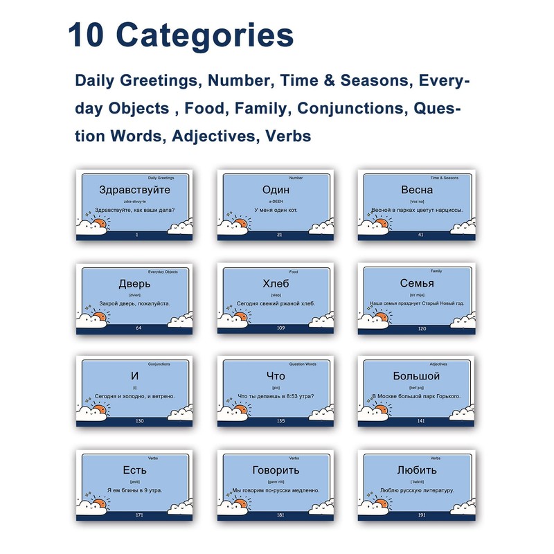 200 Essential Russian Words Vocabulary Flash Cards Flashcard for Beginners