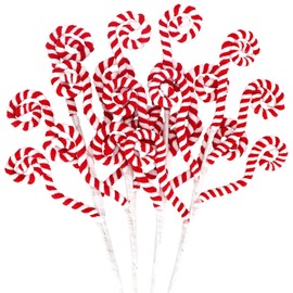 4 Pcs Red White Christmas Candy Cane Picks Curly Sprays Ornaments Cotton Peppermint Swirled Branches for Xmas Tree Topper Stems Decorations Vase Filler DIY Craft Wreath Garland Home Holiday Decor
