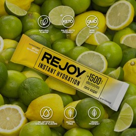 REJOY – Electrolyte Powder Packets, 10 Sticks – Hydration Drink Mix Supplement – Sugar Free, Keto and Paleo Friendly, Vegan, Non-GMO, Easy Open Single-Serving Stick (Ginger Lemonade)