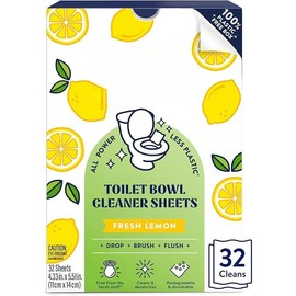 Toilet Bowl Cleaner Sheets - Dissolvable, Septic Safe, Effective Cleaning, Removes Stains & Rings, Cleans & Deodorizes - 32 Uses - Fresh Lemon Scent - Plastic-Free Packaging - Scent: Lemon