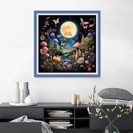 Joyhoor Cross Stitch Kits for Beginners Stamped Cross-Stitch Supplies Needlework preprint Embroidery Kits for Adults DIY Needlepoint Kits Embroidery Patterns 11CT-Mushroom Moon 18.x18 inch