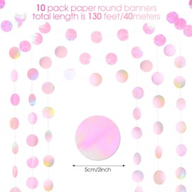 Syhood 10 Pcs Pink Party Decorations Circle Dot Garland 131 ft Glitter Streamers Hanging Decor for Birthday Wedding Christmas New Year Graduation Party Backdrop Banner