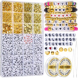 LEOBRO Letter Beads for Bracelets Making Kit, Letter Beads, Alphabet Bead Friendship Bracelet Kit, Bracelet Beads for Jewelry Making, with Gold Beads Kit, Bracelet Making Kit Beads