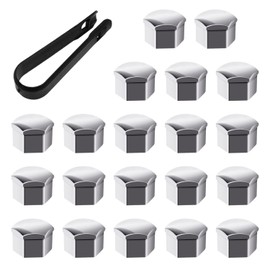 DAZZLUXE Pack of 20 Nut Covers with 1 Clip, Tyre Nut Caps, 17 mm Wheel Nut Caps, Decorative Plastic Cover, Car Accessories (Silver)