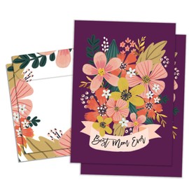 Tree-Free Greetings Mother's Day Cards - Artful Designs - 2 Cards + Matching Envelopes - Made in USA - 100% Recycled Paper - 5"x7" - Best Mom Ever Flowers (GT60450)