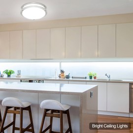 OOWOLF 16 inch Brightness Adjustable LED Flush Mount Ceiling Light Fixture, Brushed Nickel Ceiling Lamp, 48W, 4800LM, 5000K Daylight White, Ceiling Lamp for Bedroom, Kitchen, Office, Garage, 2-Pack