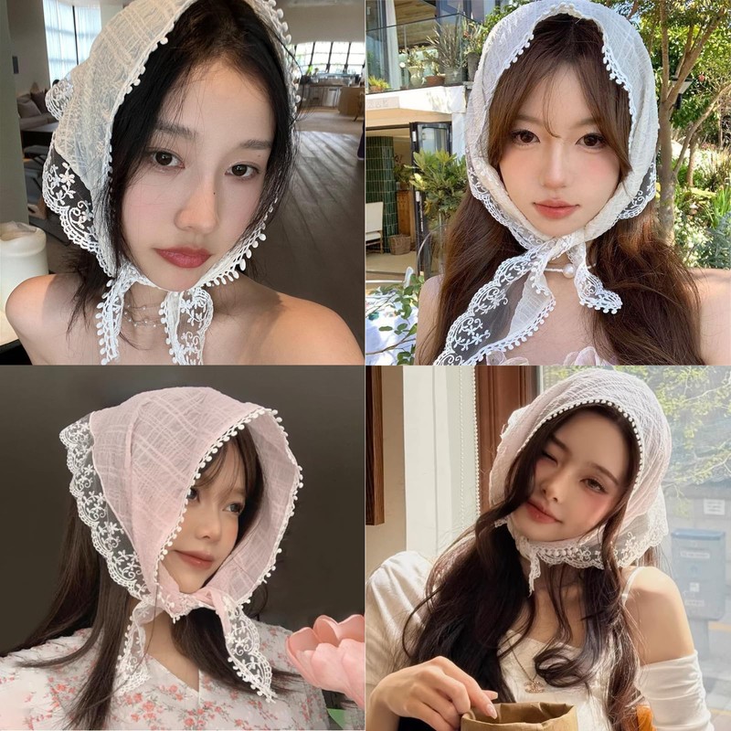 2 Pack Lightweight Lace Trim Head Scarves - Boho Floral