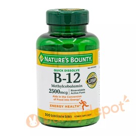 Nature's Bounty Vitamin B-12 2500mcg 300 Tablets Quick Dissolve 2025+