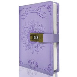 GOORAIFU Diary with Lock for Girls and Women, A5 PU Leather Journal with Code Lock, 240 Pages Password Protected Travel Notebook with Gift Box, Purple