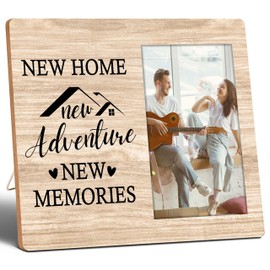 SSQBZU Housewarming Gifts New Home New Adventure New Memories, 4x6 Picture Frame, Wooden Photo Frame, Housewarming Party Decorations, Wall Mount & Table Top, New Home Essentials. (005)