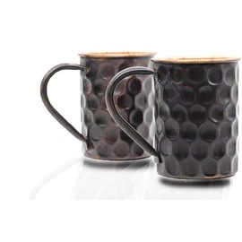 GRAINEX ENGINEER Black Matte Honeycomb Moscow Mule Mugs | Pure Copper Cups for Drinking | Set of 2 (13.5 Oz)