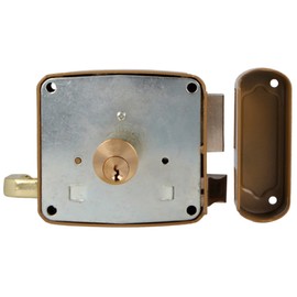 Amig Door Lock - Left Rim Lock with Locking Lever, Flap and Handle | Golden Steel | Dimensions: 100 x 95 mm | Ideal for Wooden Entrance or Passage Doors