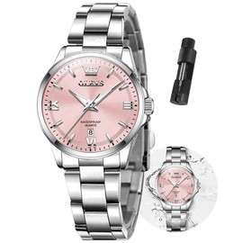 OLEVS Fashion Silver Analog Waterproof Stainless Steel Dress Ladies Watches for Women Classy Dainty Small Face Easy Read Date Luminous Quartz Womens Wrist Watches for Small Wrist