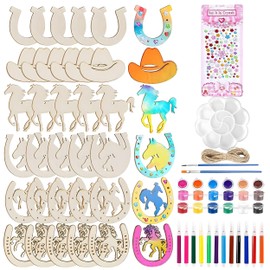 36 Set DIY Wooden Painting Crafts Set, Unfinished Blank Coloring Wooden Stencils of Horseshoe, Arts and Crafts Supplies for Birthday Gifts Classroom Rewards Goodie Bags Fillers